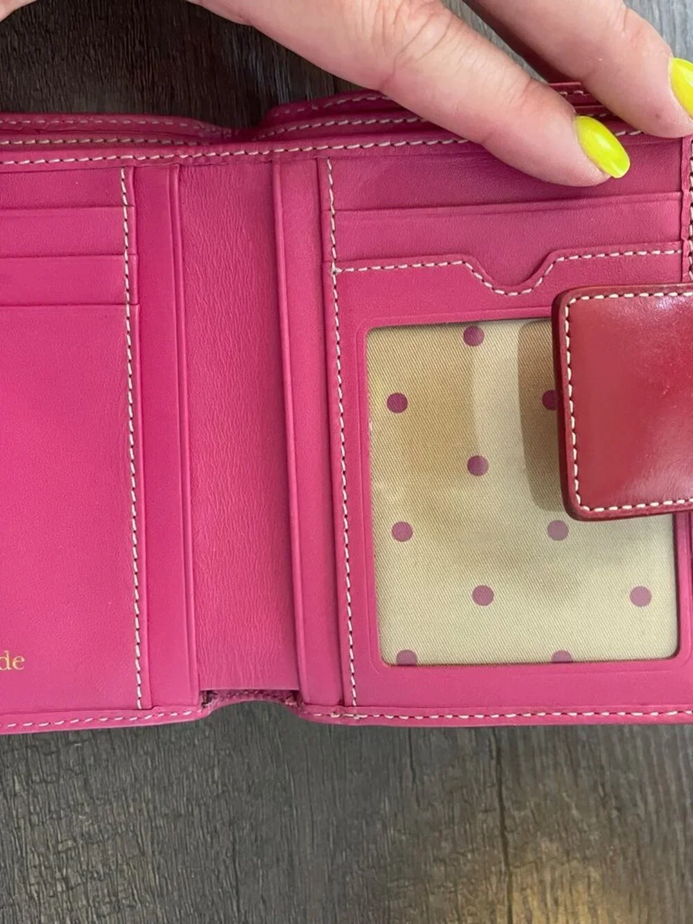 Kate Spade New York Red Leather Trifold Wallet Snap Tab Closure